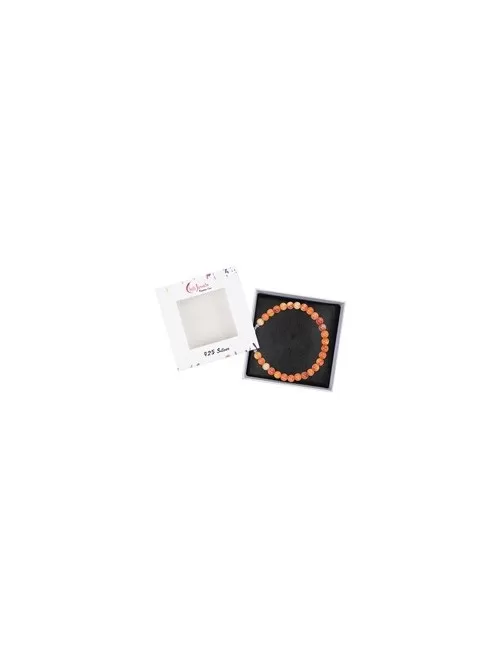 Armband - Carneol (gebr.), 6mm-Kugeln, Verlängerungskettchen, rhodiniert