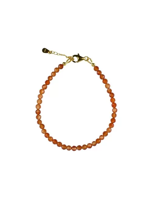 Armband - Carneol (gebr.) Würfel (4mm) facettiert, vergoldet, Verlängerungskettchen