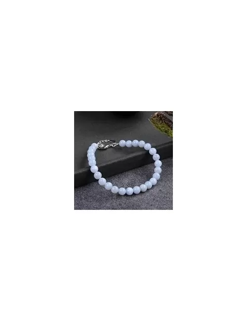 Armband - Chalcedon (blau), 6mm-Kugeln, Verlängerungskettchen, rhodiniert
