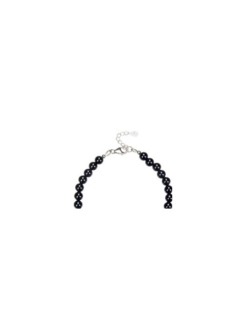 Armband - Onyx, 6mm-Kugeln, Verlängerungskettchen, rhodiniert