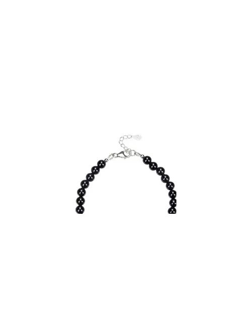 Armband - Onyx, 6mm-Kugeln, Verlängerungskettchen, rhodiniert