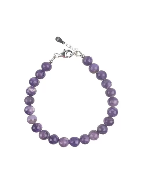 Armband - Charoit, 7mm-Kugeln, Verlängerungskettchen, rhodiniert