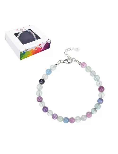 Armband - Fluorit, 6mm-Kugeln, Verlängerungskettchen, rhodiniert
