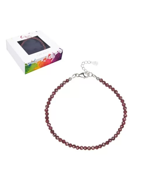 Armband - Granat, Kugeln (3mm) facettiert, rhodiniert, Verlängerungskettchen
