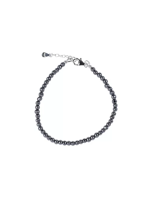 Armband - Hämatit (natur), 4mm-Kugeln, Verlängerungskettchen, rhodiniert