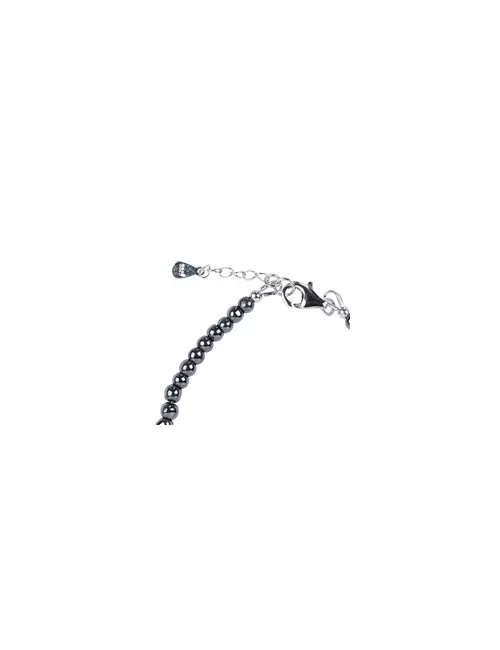 Armband - Hämatit (natur), 4mm-Kugeln, Verlängerungskettchen, rhodiniert