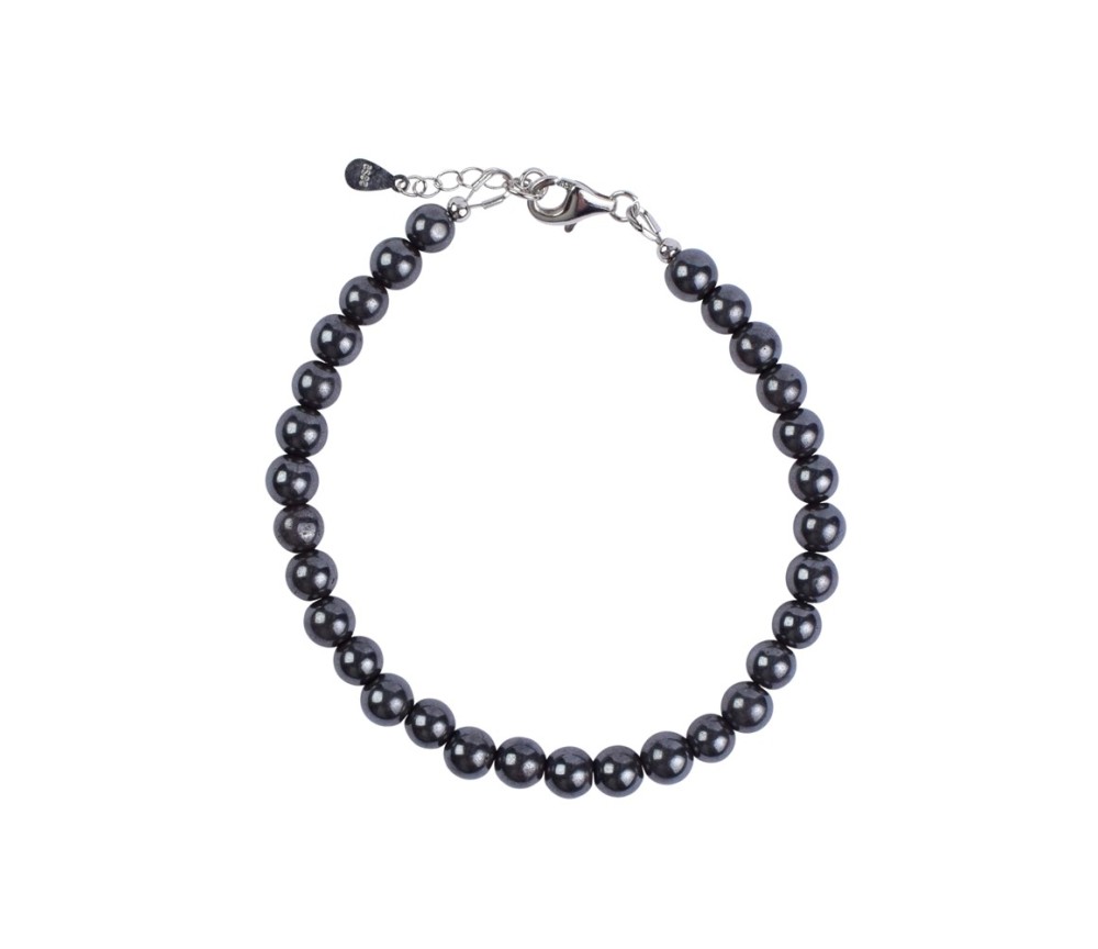 Armband - Hämatit (natur), 6mm-Kugeln, Verlängerungskettchen, rhodiniert