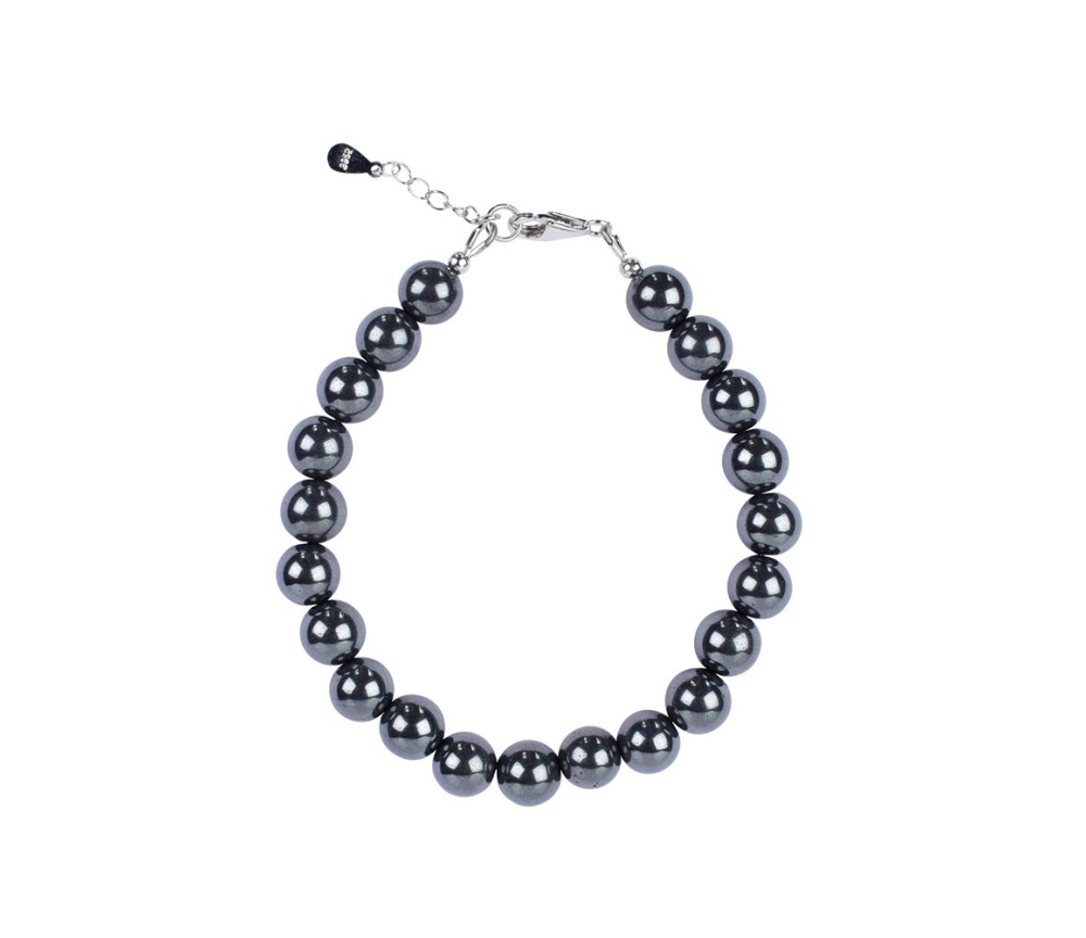 Armband - Hämatit (natur), 8mm-Kugeln, Verlängerungskettchen, rhodiniert