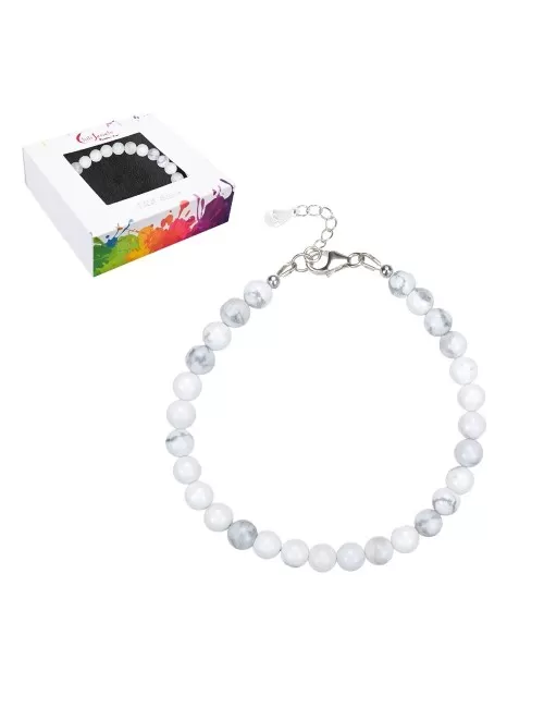 Armband - Magnesit 6mm-Kugeln, Verlängerungskettchen, rhodiniert