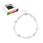 Armband - Magnesit 6mm-Kugeln, Verlängerungskettchen, rhodiniert
