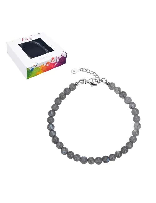 Armband - Labradorit, 6mm-Kugeln, Verlängerungskettchen, rhodiniert
