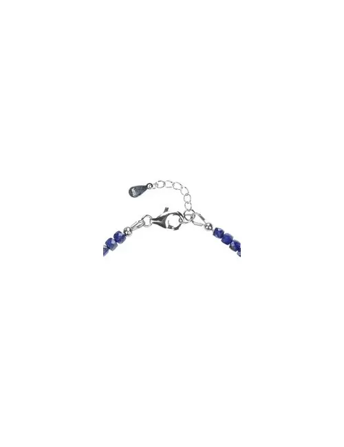 Armband - Lapis Lazuli, 3mm-Würfel facettiert, Verlängerungskettchen, rhodiniert
