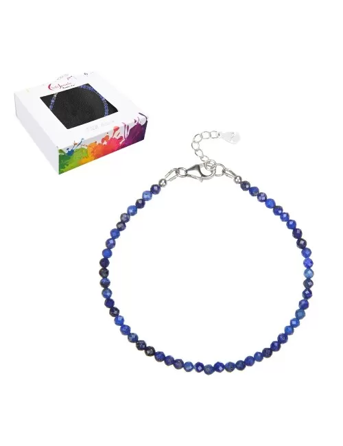 Armband - Lapis Lazuli, Kugeln (3mm) facettiert, rhodiniert, Verlängerungskettchen