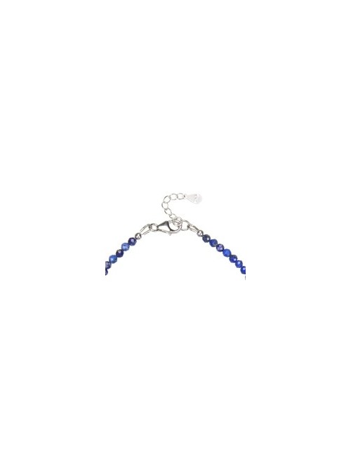 Armband - Lapis Lazuli, Kugeln (3mm) facettiert, rhodiniert, Verlängerungskettchen