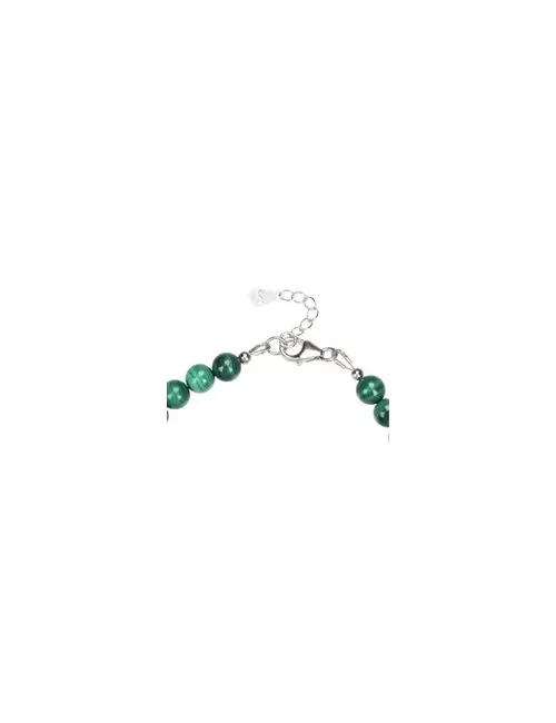 Armband - Malachit (stab.), 6mm-Kugeln, Verlängerungskettchen, rhodiniert