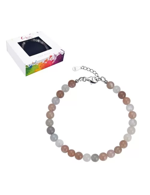 Armband - Mondstein, 6mm-Kugeln, Verlängerungskettchen, rhodiniert