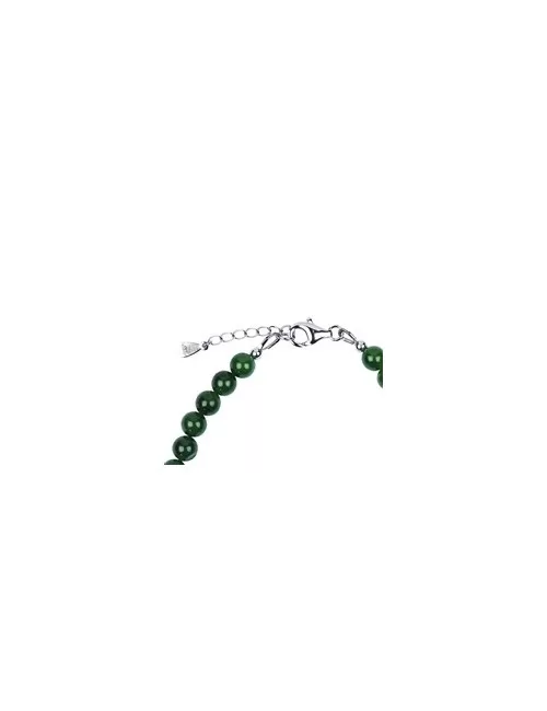 Armband - Nephrit, 6mm-Kugeln, Verlängerungskettchen, rhodiniert