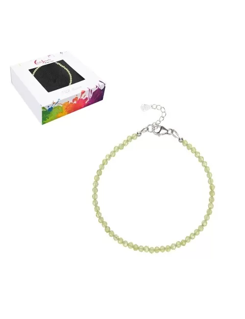 Armband - Peridot, Kugeln (3mm) facettiert, rhodiniert, Verlängerungskettchen