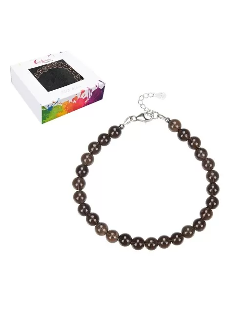 Armband - Rauchquarz, 6mm-Kugeln, Verlängerungskettchen, rhodiniert