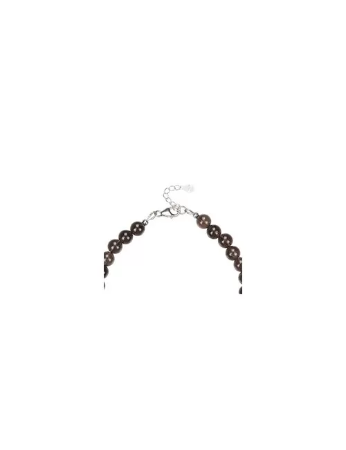 Armband - Rauchquarz, 6mm-Kugeln, Verlängerungskettchen, rhodiniert