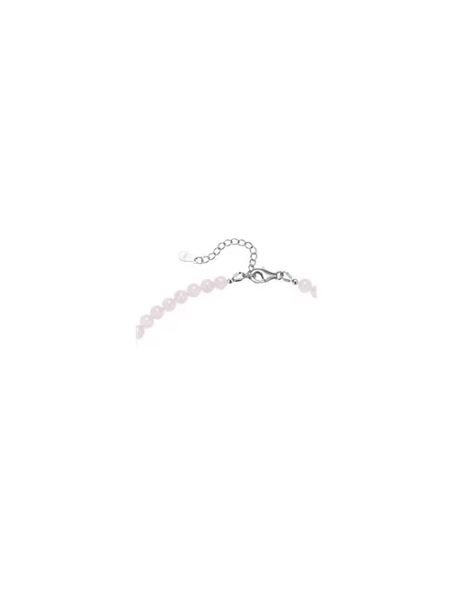 Armband - Rosenquarz, 6mm-Kugeln, Verlängerungskettchen, rhodiniert