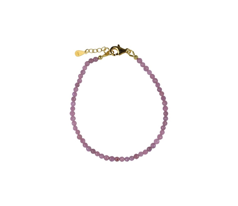 Armband - Rubin Kugeln (3mm) facettiert, vergoldet, Verlängerungskettchen