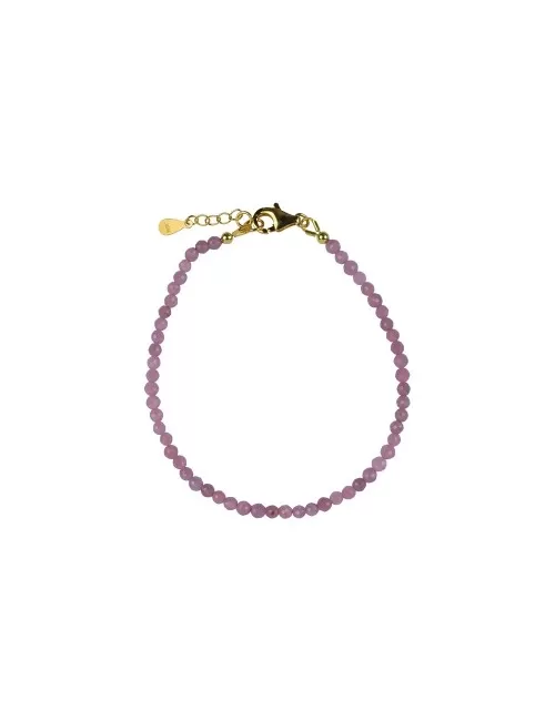 Armband - Rubin Kugeln (3mm) facettiert, vergoldet, Verlängerungskettchen