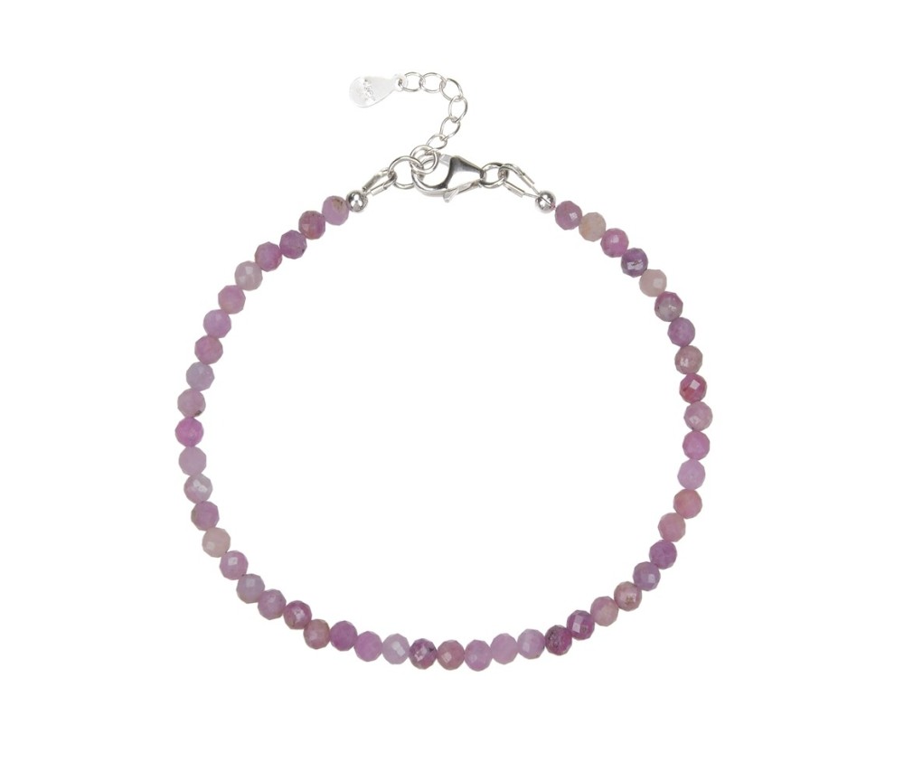 Armband - Rubin Kugeln (3mm), facettiert rhodiniert, Verlängerungskettchen