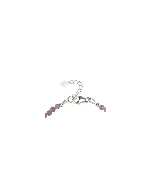 Armband - Rubin Kugeln (3mm), facettiert rhodiniert, Verlängerungskettchen