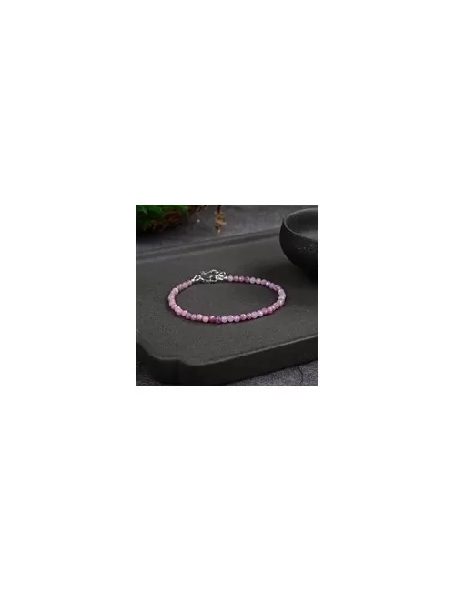 Armband - Rubin Kugeln (3mm), facettiert rhodiniert, Verlängerungskettchen