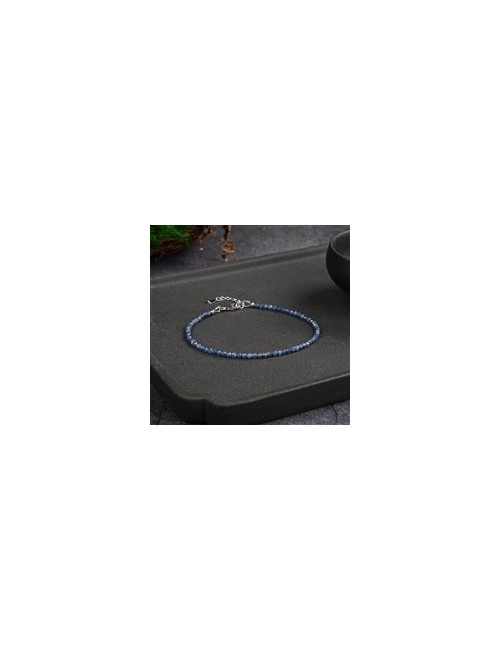 Armband - Saphir Kugeln (3mm), facettiert rhodiniert, Verlängerungskettchen