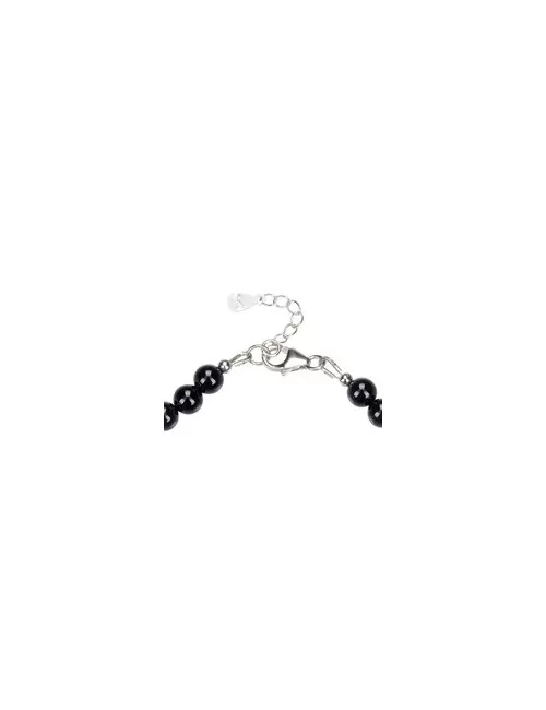 Armband - Schörl (stab.), 6mm-Kugeln, Verlängerungskettchen, rhodiniert