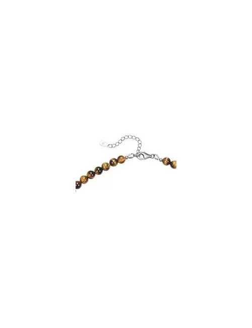 Armband - Tigerauge, 6mm-Kugeln, Verlängerungskettchen, rhodiniert, Geschenkschachtel