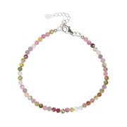 Armband - Turmalin(bunt) Kugeln (3mm), facettiert rhodiniert, Verlängerungskettchen