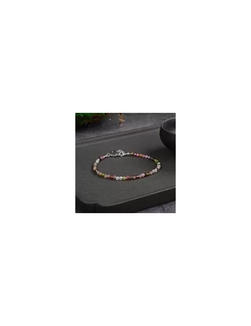 Armband - Turmalin(bunt) Kugeln (3mm), facettiert rhodiniert, Verlängerungskettchen