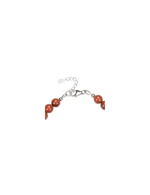 Armband - Jaspis (rot), 6mm-Kugeln, Verlängerungskettchen, rhodiniert