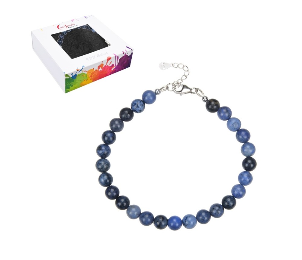 Armband - Dumortierit, 6mm-Kugeln, Verlängerungskettchen, rhodiniert