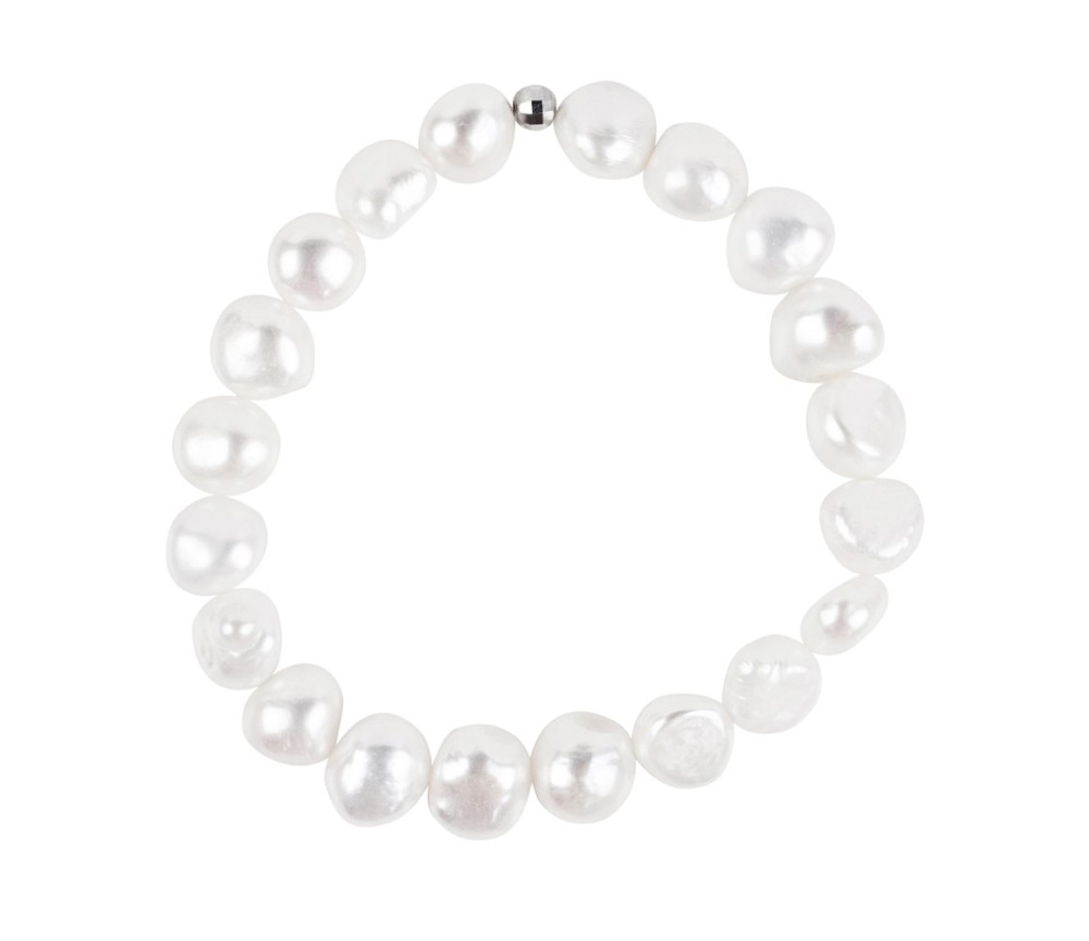 Armband - Perle (weiß), 08-10mm Freeform flach