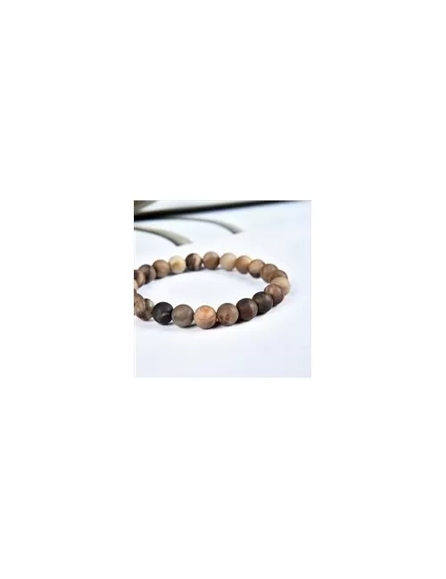 Armband - versteinertes Holz, 08mm Kugeln, mattiert
