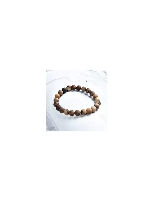Armband - versteinertes Holz, 08mm Kugeln, mattiert