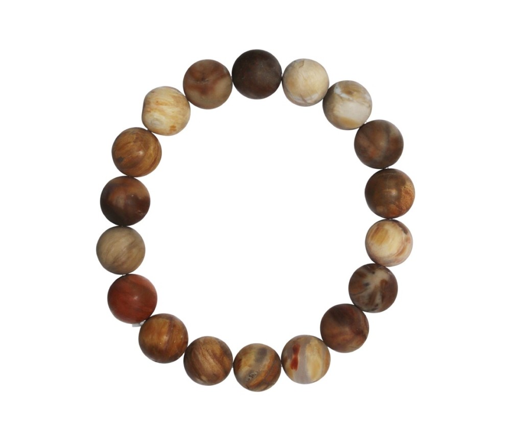 Armband - versteinertes Holz, 10mm Kugeln, mattiert