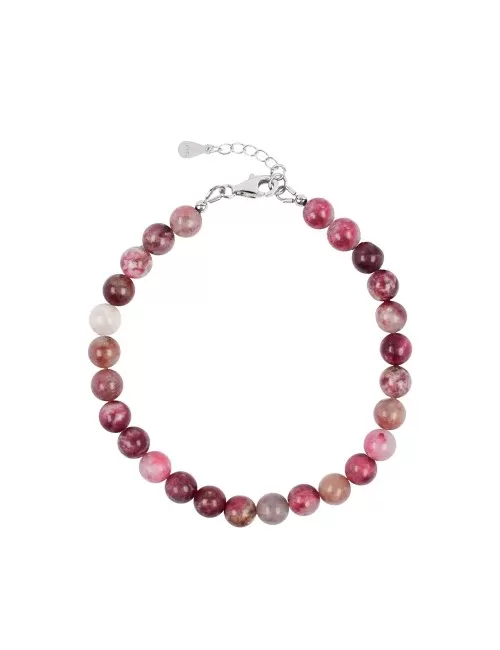 Armband - Thulit, 6mm-Kugeln, Verlängerungskettchen, rhodiniert