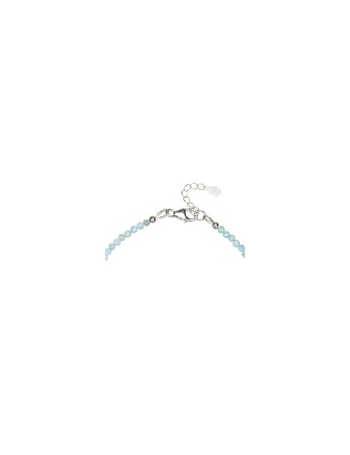 Armband - Larimar, Kugeln (3mm) facettiert, rhodiniert, Verlängerungskettchen