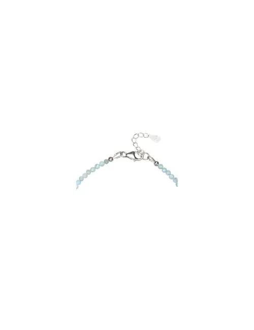 Armband - Larimar, Kugeln (3mm) facettiert, rhodiniert, Verlängerungskettchen