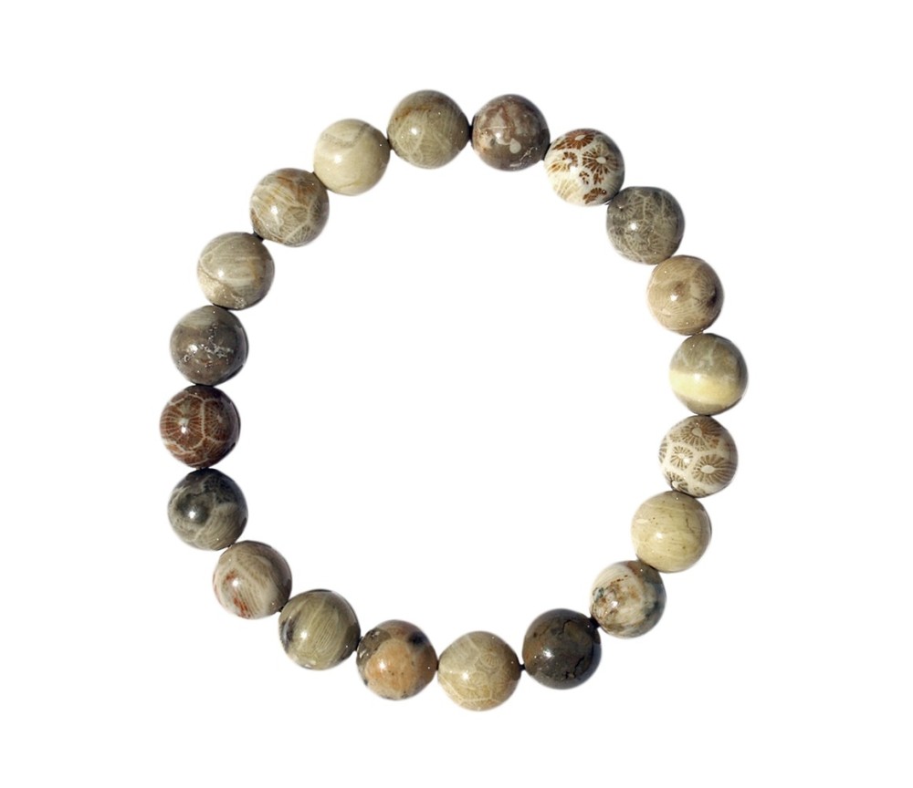 Armband - Kugeln 10mm, versteinerte Koralle