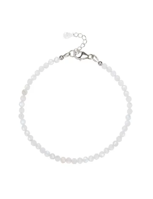 Armband - Labradorit (weiß) Kugeln (3mm), facettiert rhodiniert, Verlängerungskettchen