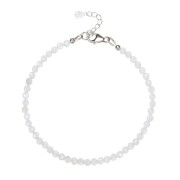 Armband - Labradorit (weiß) Kugeln (3mm), facettiert rhodiniert, Verlängerungskettchen