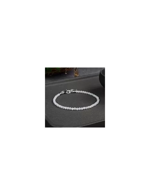 Armband - Labradorit (weiß) Kugeln (3mm), facettiert rhodiniert, Verlängerungskettchen