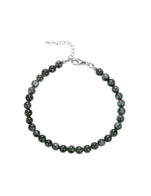 Armband - Serafinit, 5,5mm-Kugeln, Verlängerungskettchen, rhodiniert