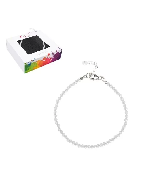 Armband - Topas (weiß), Kugeln (3mm) facettiert, rhodiniert, Verlängerungskettchen